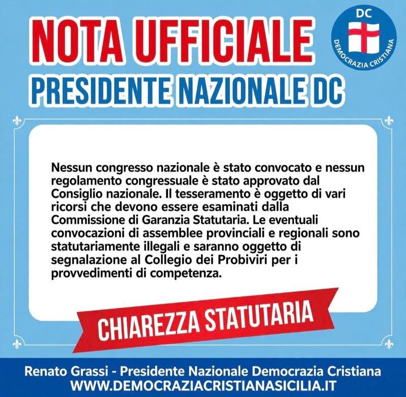 NOTA UFFICIALE: Presidente Nazionale DC